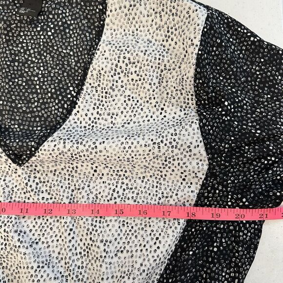 H&M Polka Dot Dress 3/4 Sleeve Semi Sheer Cinch Waist Black & White Size 12 - Picture 10 of 14